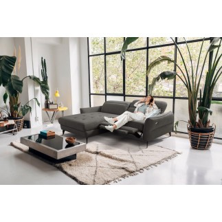Canapé d'angle convertible en tissu luxe 5 places, MANCINI, coffre, gris foncé, angle gauche