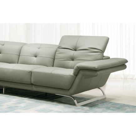 Canapé d'angle en cuir italien 5 places MODERNI, gris clair, angle gauche