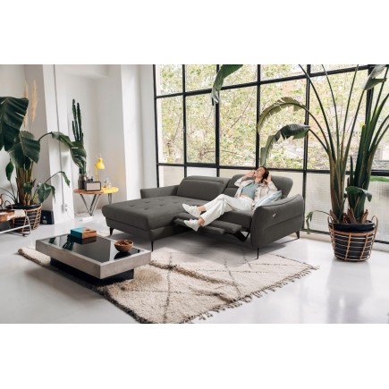 Canapé d'angle convertible en tissu luxe 5 places, MANCINI, coffre, gris foncé, angle gauche