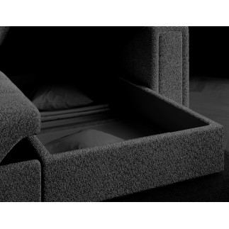 Canapé d'angle convertible, BLENDO en tissu bouclette Luxe anthracite, 4 places, angle droit (vu de face)