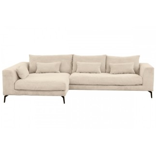 Canapé d'angle en velours cotelé Luxe - beige, BERLINO, 5 places, angle gauche (vu de face)