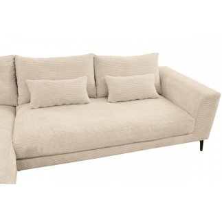 Canapé d'angle en velours cotelé Luxe - beige, BERLINO, 5 places, angle gauche (vu de face)