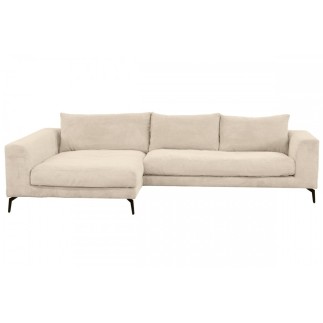 Canapé d'angle en velours cotelé Luxe - beige, BERLINO, 5 places, angle gauche (vu de face)