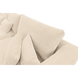 Canapé d'angle en velours cotelé Luxe beige BERLINO, 5 places, angle droit (vu de face)