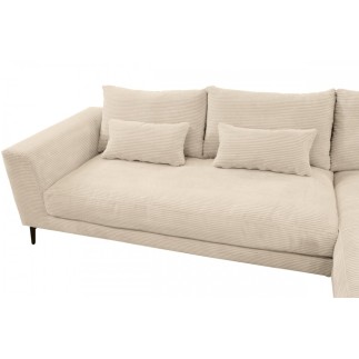 Canapé d'angle en velours cotelé Luxe beige BERLINO, 5 places, angle droit (vu de face)