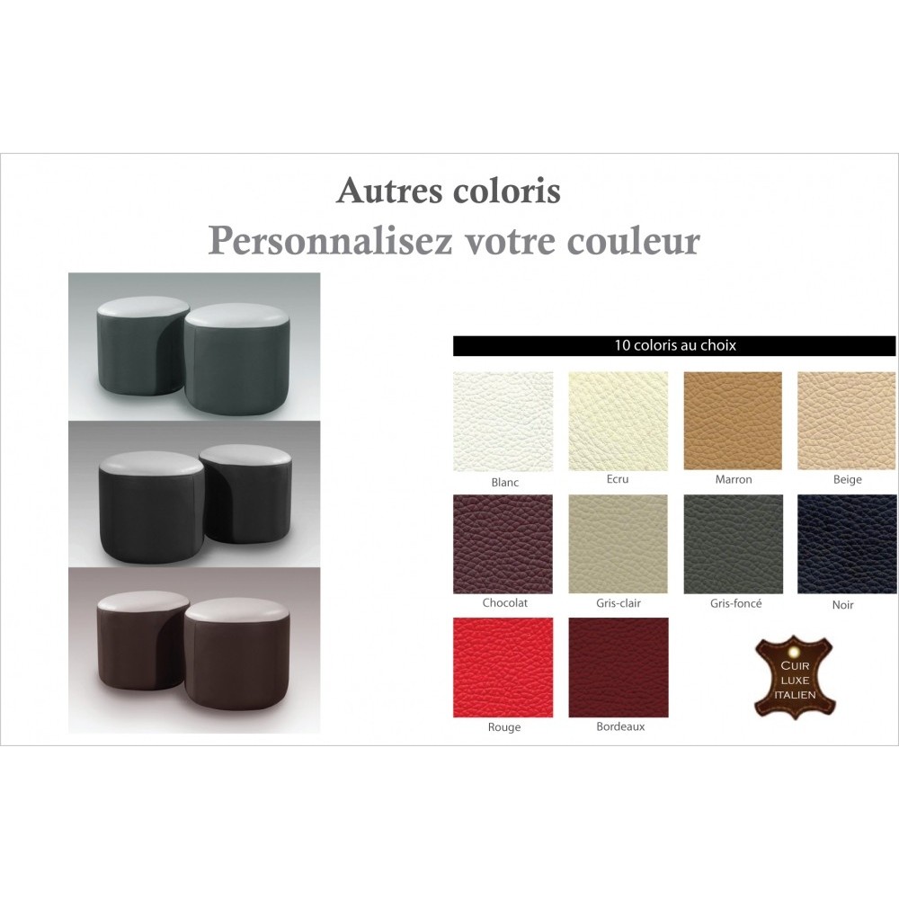 Ensemble de 2 poufs rond en cuir, couleurs personnalisées
