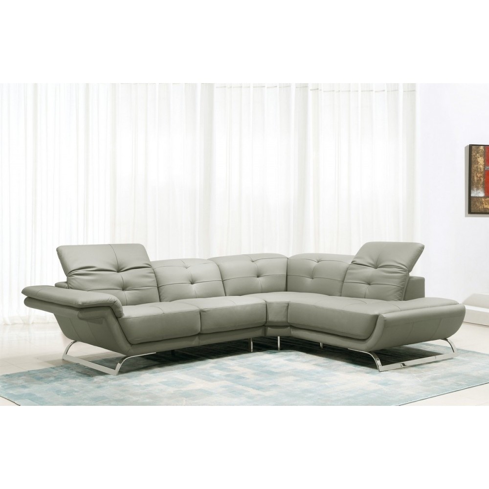 Canapé d'angle en cuir italien 5 places MODERNI, gris clair, angle droit