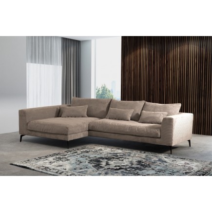 Canapé d'angle en velours cotelé Luxe - marron, BERLINO, 5 places, angle gauche (vu de face)