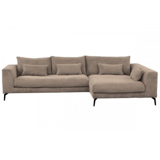 Canapé d'angle en velours cotelé Luxe marron BERLINO, 5 places, angle droit (vu de face)