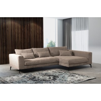 Canapé d'angle en velours cotelé Luxe marron BERLINO, 5 places, angle droit (vu de face)