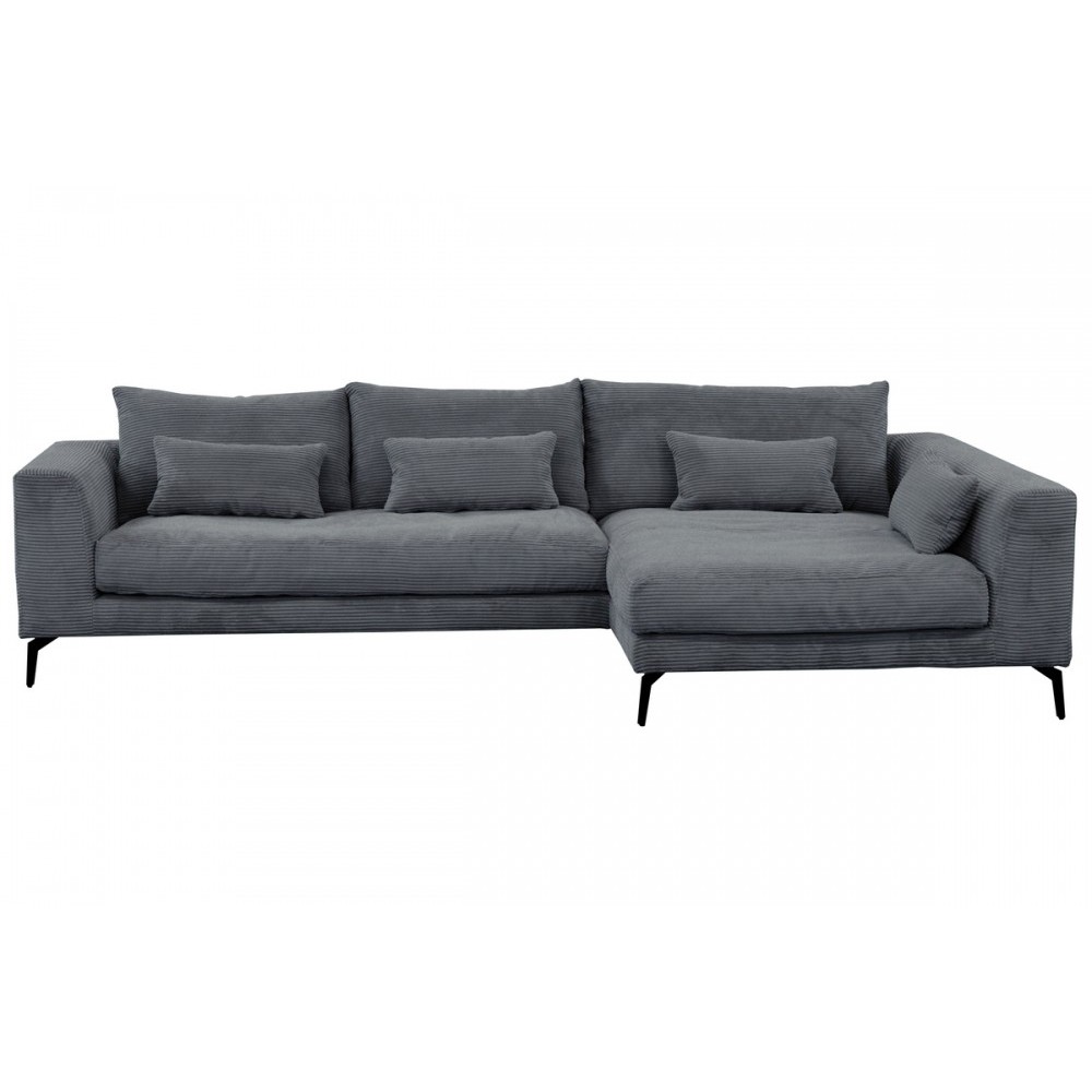 Canapé d'angle en velours cotelé Luxe gris foncé BERLINO, 5 places, angle droit (vu de face) Canapé d'angle en velours cotelé Luxe gris foncé BERLINO, 5 places, angle droit (vu de face)