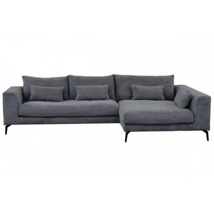Canapé d'angle en velours cotelé Luxe gris foncé BERLINO, 5 places, angle droit (vu de face)