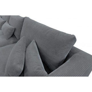 Canapé d'angle en velours cotelé Luxe gris foncé BERLINO, 5 places, angle droit (vu de face)