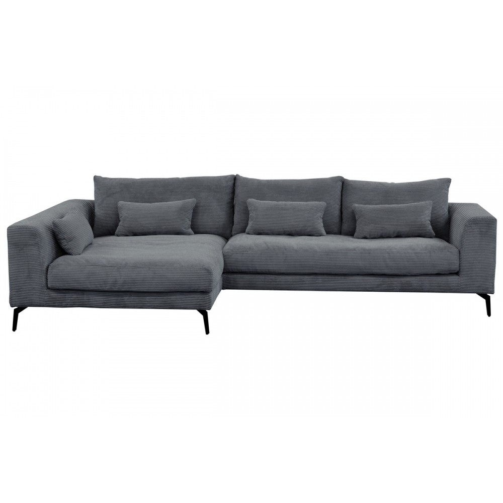 Canapé d'angle en velours cotelé Luxe gris foncé, BERLINO, 5 places, angle gauche (vu de face) Canapé d'angle en velours cotelé Luxe gris foncé, BERLINO, 5 places, angle gauche (vu de face)