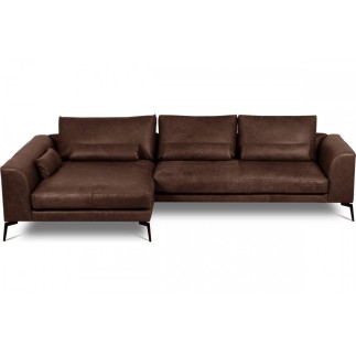 Canapé d'angle BERRY 100% TOUT cuir italien de prestige, marron, angle gauche