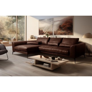 Canapé d'angle BERRY 100% TOUT cuir italien de prestige, marron, angle gauche, Chocolat, 5 places