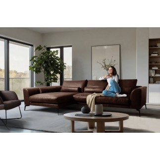 Canapé d'angle BERRY 100% TOUT cuir italien de prestige, marron, angle gauche