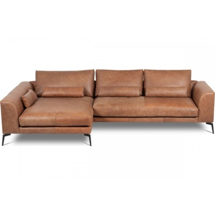 Canapé d'angle BERRY 100% TOUT cuir italien de prestige, marron, angle gauche
