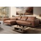Canapé d'angle BERRY 100% TOUT cuir italien de prestige, marron, angle gauche, 5 places