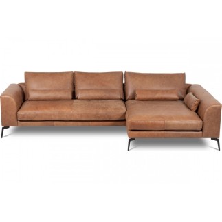 Canapé d'angle BERRY en 100% TOUT cuir italien de prestige, marron, angle droit