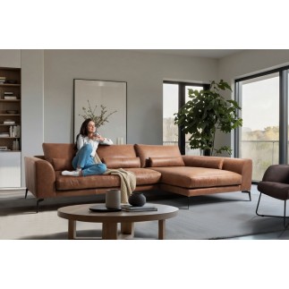 Canapé d'angle BERRY en 100% TOUT cuir italien de prestige, marron, angle droit