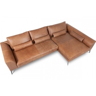 Canapé d'angle BERRY en 100% TOUT cuir italien de prestige, marron, angle droit