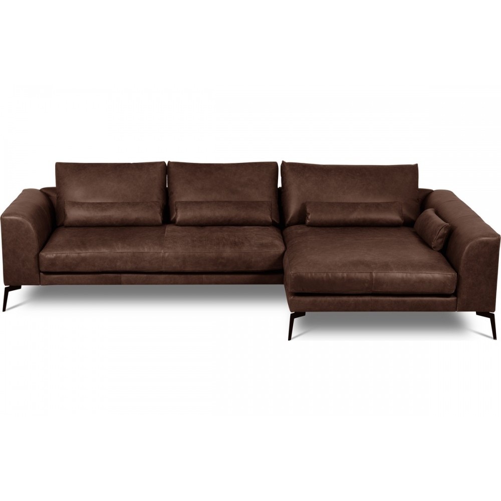 Canapé d'angle BERRY en 100% TOUT cuir italien de prestige, chocolat, angle droit, 5 places