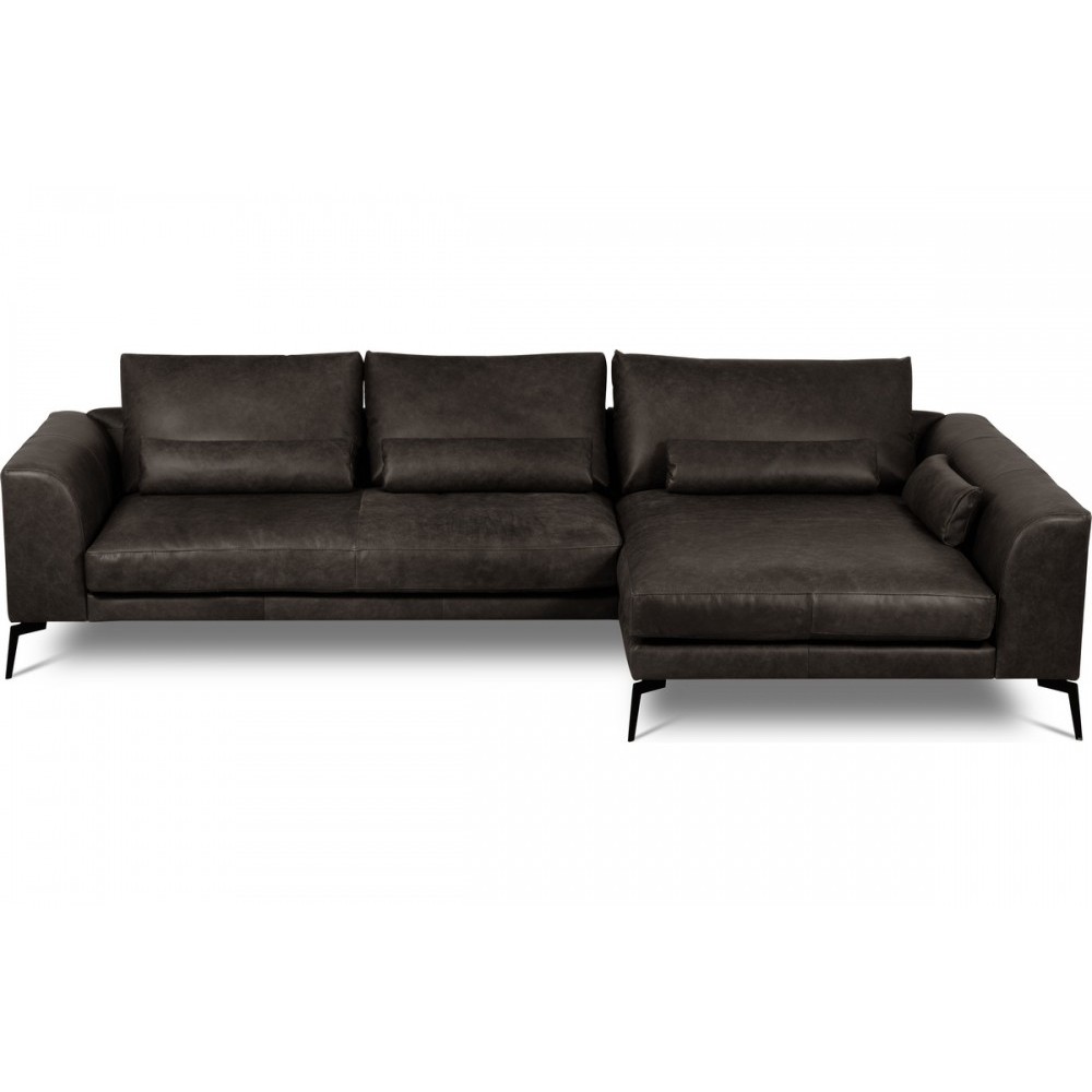 Canapé d'angle BERRY en 100% TOUT cuir italien de prestige, noir, angle droit, 5 places