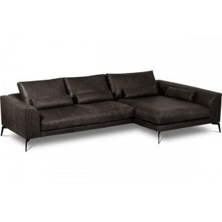 Canapé d'angle BERRY en 100% TOUT cuir italien de prestige, noir, angle droit