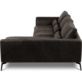 Canapé d'angle BERRY en 100% TOUT cuir italien de prestige, noir, angle droit