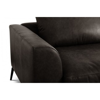 Canapé d'angle BERRY en 100% TOUT cuir italien de prestige, noir, angle droit