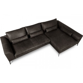 Canapé d'angle BERRY en 100% TOUT cuir italien de prestige, noir, angle droit