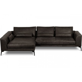 Canapé d'angle BERRY 100% TOUT cuir italien de prestige, noir, angle gauche