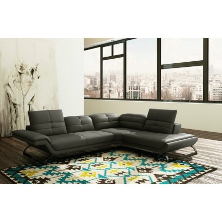 Canapé d'angle en cuir Prestige italien 5 places MODERNI, gris foncé