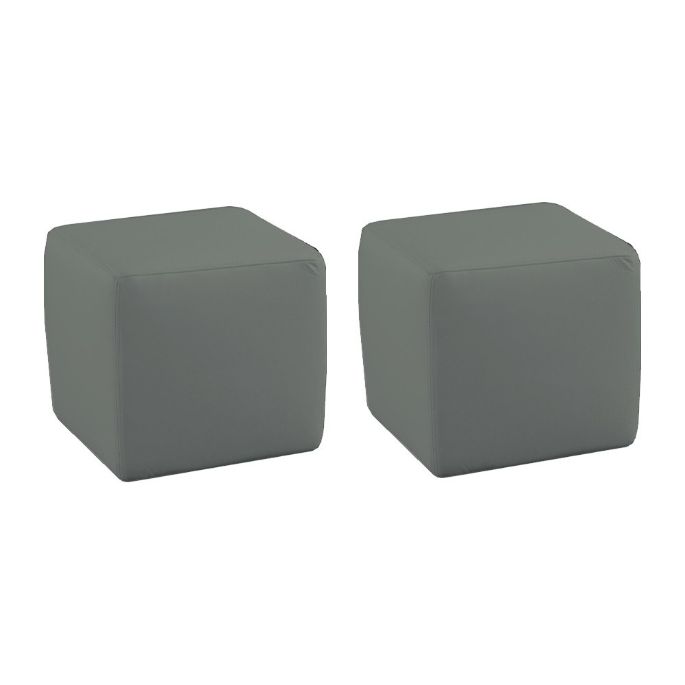 Ensemble de 2 poufs carrés en cuir, gris clair.