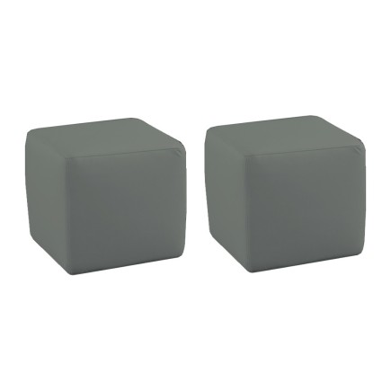 Ensemble de 2 poufs carrés en cuir, gris clair.