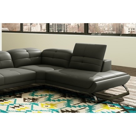 Canapé d'angle en cuir Prestige italien 5 places MODERNI, gris foncé, angle droit