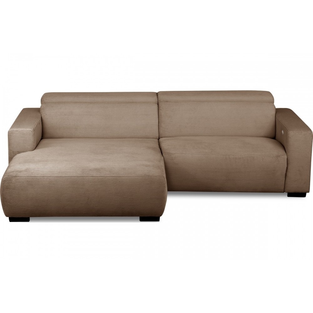 Canapé d'angle avec relax électrique , velours cotelé REVANO, marron angle gauche, 3 places