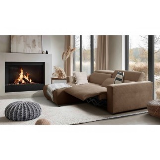 Canapé d'angle avec relax électrique , velours cotelé REVANO, marron angle gauche