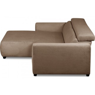 Canapé d'angle avec relax électrique , velours cotelé REVANO, marron angle gauche