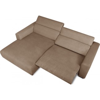 Canapé d'angle avec relax électrique , velours cotelé REVANO, marron angle gauche