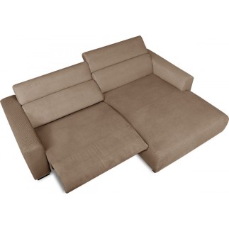 Canapé d'angle avec relax électrique , velours cotelé REVANO, marron angle gauche