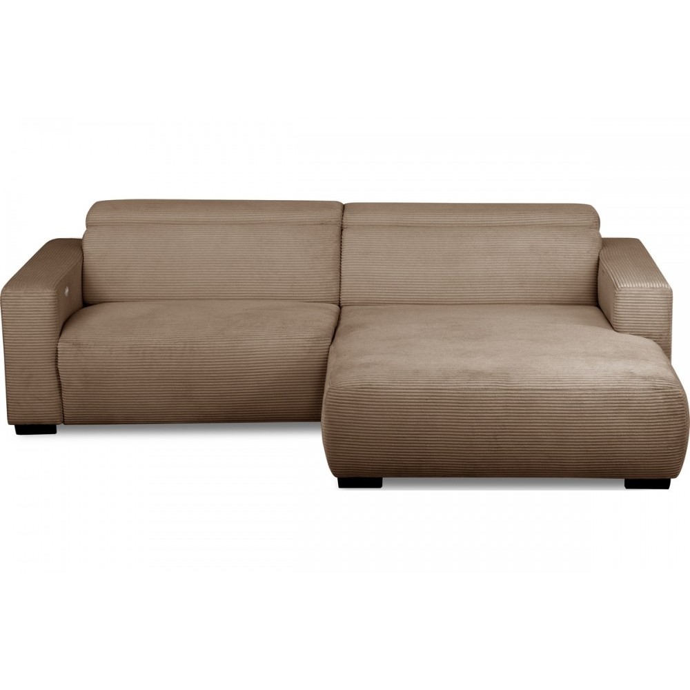 Canapé d'angle avec relax électrique en velours cotelé REVANO, marron, angle droit, 3 places