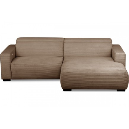 Canapé d'angle avec relax électrique en velours cotelé REVANO, marron, angle droit