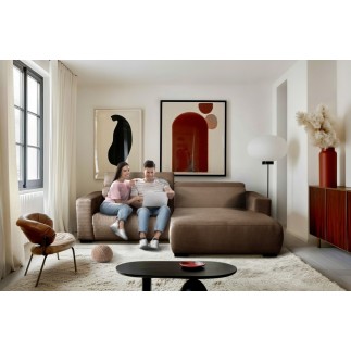 Canapé d'angle avec relax électrique en velours cotelé REVANO, marron, angle droit