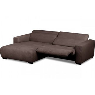 Canapé d'angle avec relax électrique en velours cotelé REVANO, chocolat angle gauche