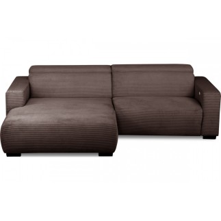 Canapé d'angle avec relax électrique en velours cotelé REVANO, chocolat angle gauche