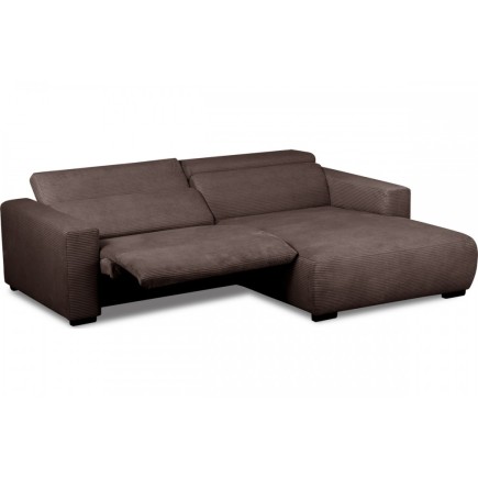 Canapé d'angle avec relax électrique en velours cotelé REVANO, chocolat, angle droit