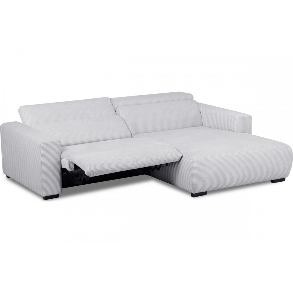 Canapé d'angle avec relax électrique en velours cotelé REVANO, gris clair, angle droit, 3 places
