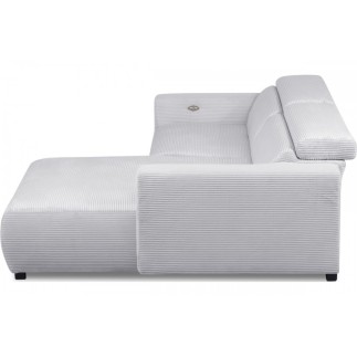 Canapé d'angle avec relax électrique en velours cotelé REVANO, gris clair, angle droit